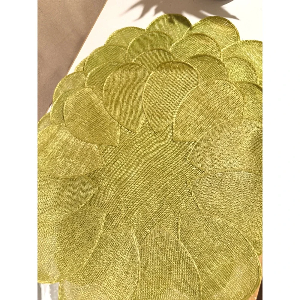 Lime Green Woven Petal Placemat Set Round Layered Floral Table Decor Chartreuse